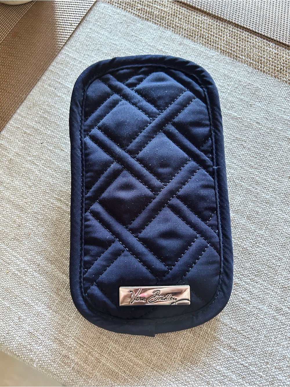 Vera Bradley Navy Quilted Eyeglass Sleeve with Silver Logo